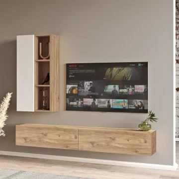 LUXURY WALL-MOUNTED TV SET TORINO – WHITE & ATLANTIC OAK – 160cm