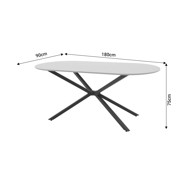 Модерна, естетска и уникатна трпезариска маса Table Jena со дебела горна површина од сив мат MDF декор и стабилна геометриска база од црн засилен метал
