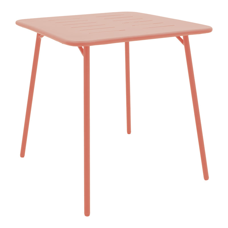 Модерна квадратна бистро маса Table Valeic со чисти линии, мат теракота метална површина и стабилни армирани метални ногарки во минималистички стил