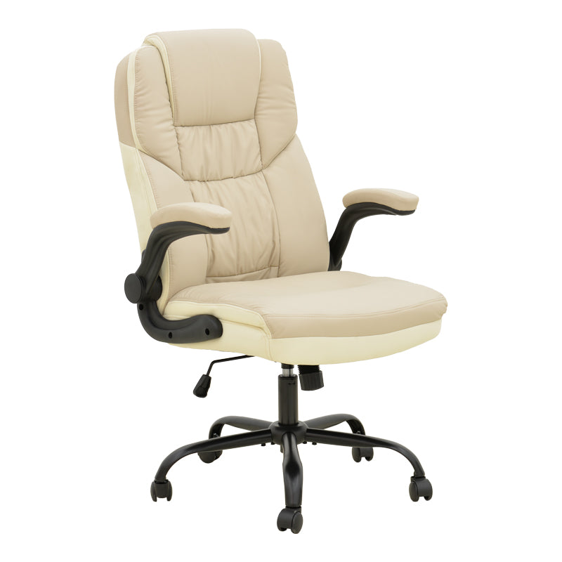 Ергономска менаџерска канцелариска фотелја Arisen тапацирана со беж PU кожа и прилагодлива висина