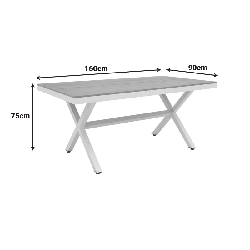 Голема бела алуминиумска маса Swift со детали од природно дрво 160x90x75cm