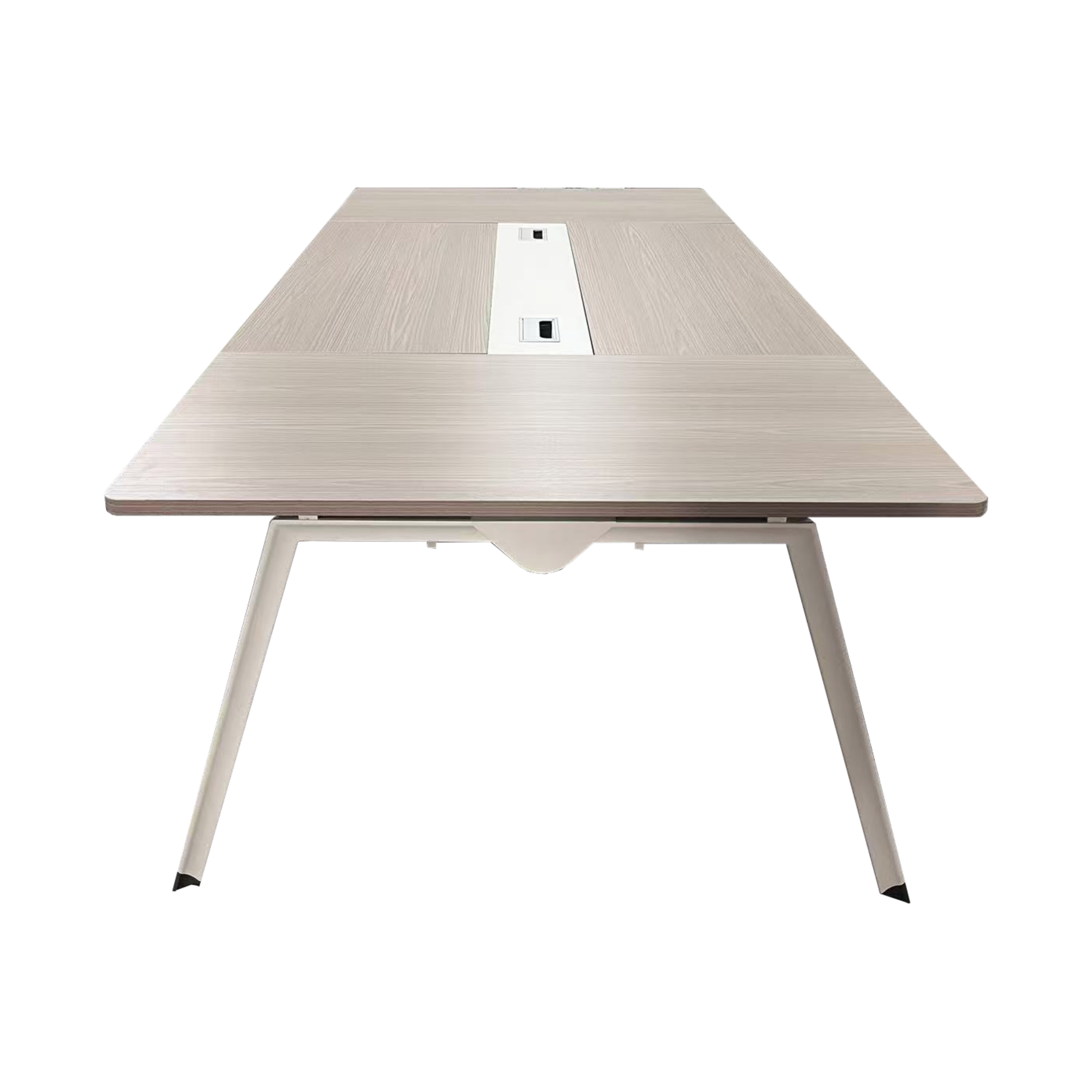 Голема правоаголна конференциска маса Conference table Xeno во сонома-бела боја со дебела зајакната површина и стабилна деловна база