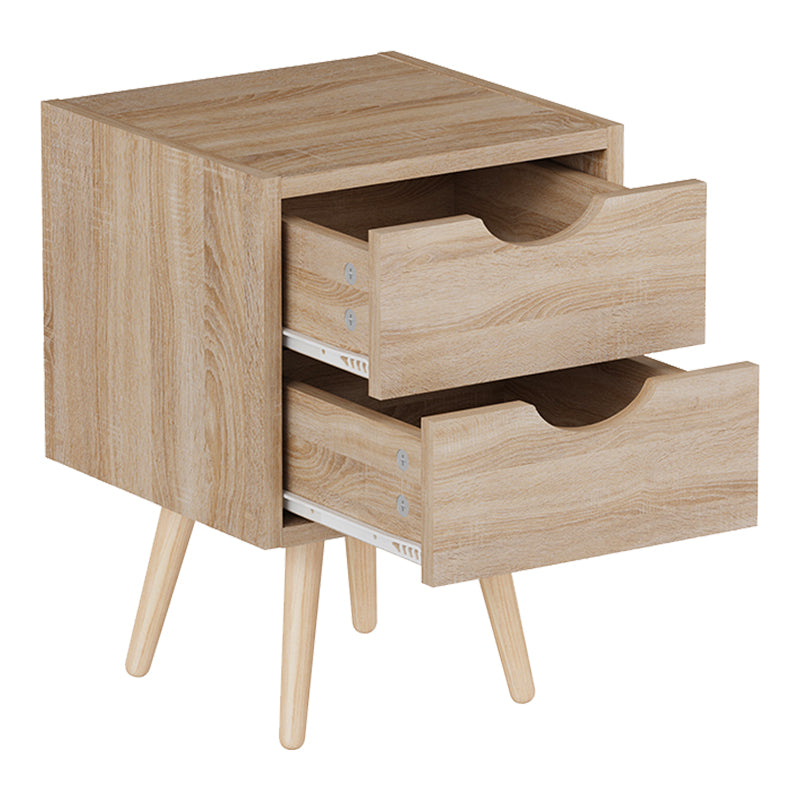 Модерно компактно ноќно ормарче Bedside Table Weiic Selma со коцкаст паметен формат и отворена полица со текстура на природен светл натур даб