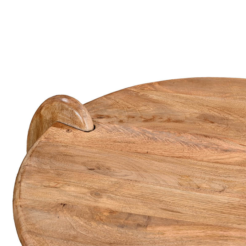 Луксузна тркалезна клуб масичка за дневна соба Coffee table Wreet изработена од вистинско масивно дрво акација со видливи природни годови во натур нијанса