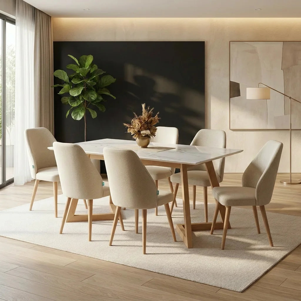 AFRA TABLE + 6 ATLANTIK CHAIRS (EXTENDABLE TABLE + CHAIRS)
