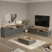 COMPLETE LIVING ROOM SET TORINO – ANTHRACITE / ATLANTIC (3-IN-1) - 160 CM