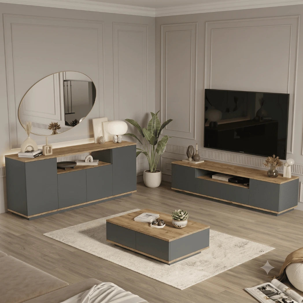 AMALFI COMPLETE LIVING ROOM SET – ANTHRACITE / ATLANTIC (3-IN-1) - 160 CM