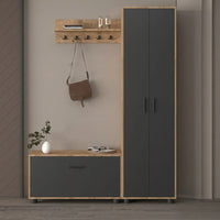 MODERN COMPACT CATANIA HALLWAY SET WITH MIRROR AND COAT HOOKS - ANTHRACITE
