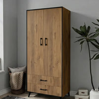 PALERMO TWO-DOOR WARDROBE WITH DRAWERS – ATLANTIC OAK & BLACK FRAME (182 cm)