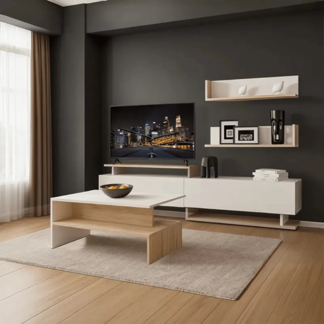 LUXURY LIVING ROOM SET TORINO – WHITE/ ATLANTIC (TV CABINET + COFFEE TABLE)