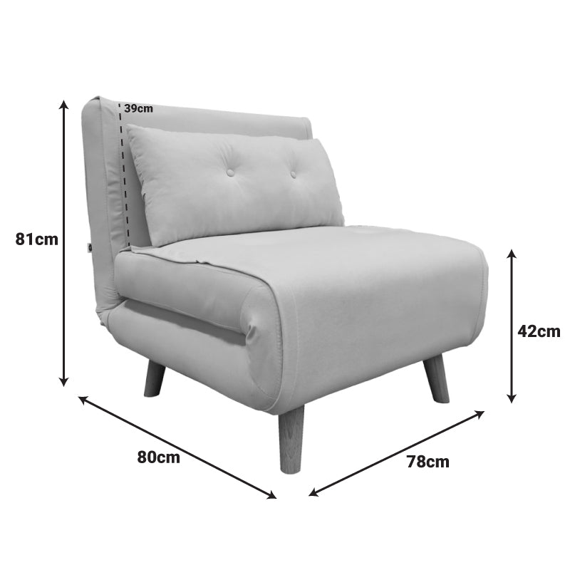 Модерна мултифункционална фотелја на расклопување Armchair-Bed Wreas обложена со луксузно антрацит кадифе, поддржана со цврсти дрвени ногарки во црна нијанса