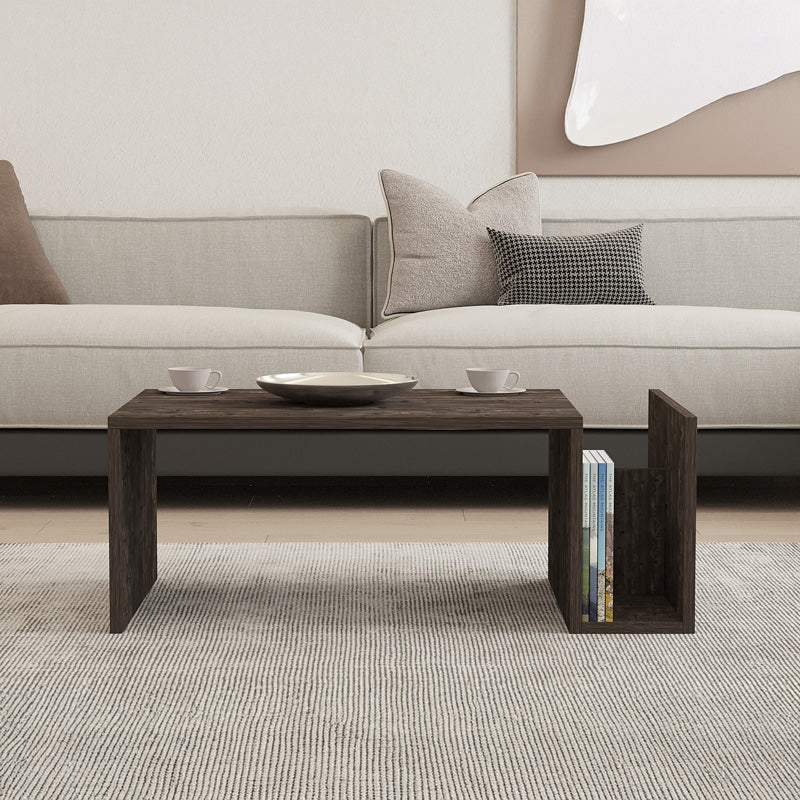 Модерна правоаголна ниска клуб маса Coffee table Xenex со софистицирана заштитена површина и престижни шари на темен орев