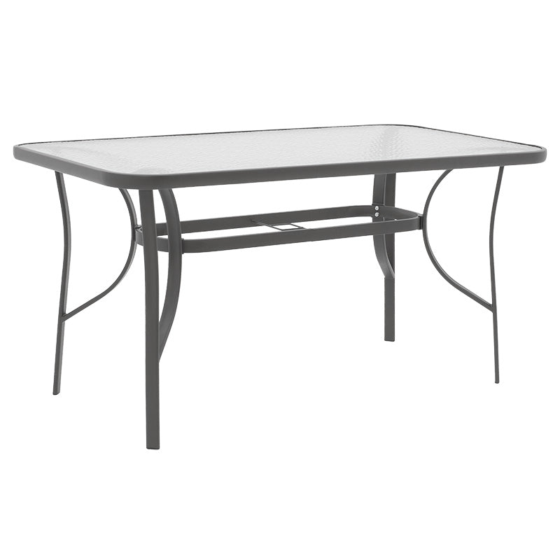 Модерна градинарска маса Table Halen со цврста метална конструкција во антрацит нијанса и елегантна површина од темно калено стакло