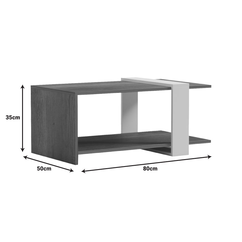 Модерна ниска лоунџ клуб маса Coffee table Xenoex во минималистички индустриски стил со ефект на сив цемент и сонома дрвени нијанси