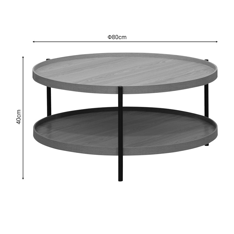 Модерна, естетска и уникатна тркалезна клуб масичка Coffee table Halsaic со широка горна плоча во природна боја на дрво и геометриска црна метална структура