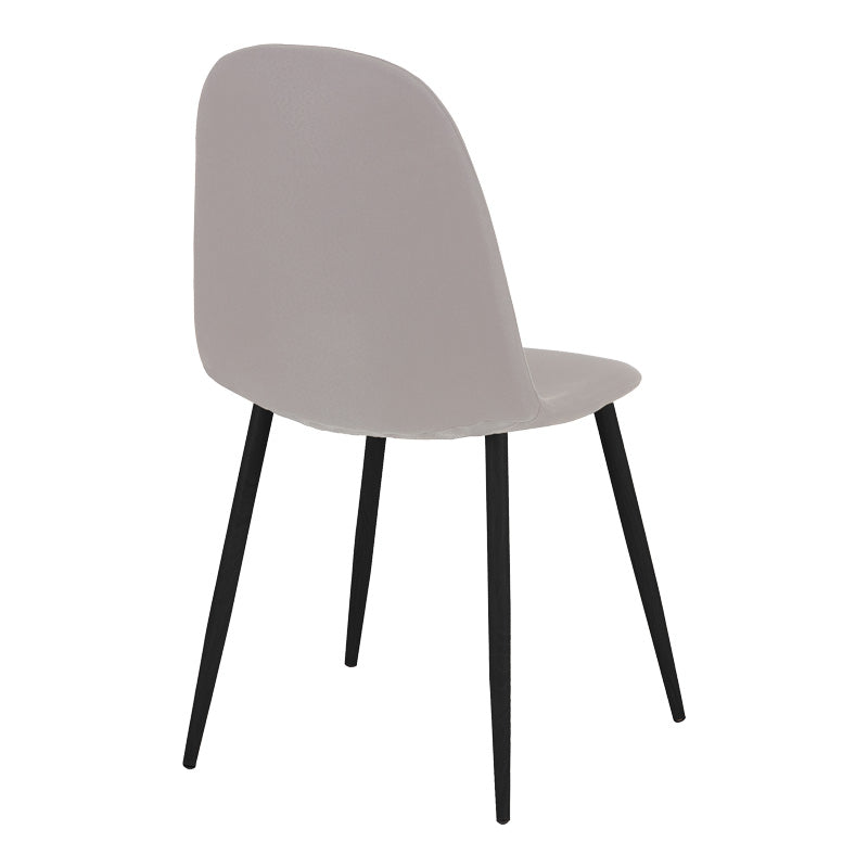 Модерен трпезариски лоунџ стол Dining Chair Winic обложен со густ неутрален сив текстил, поддржан со цврсти метални ногарки во мат црна боја