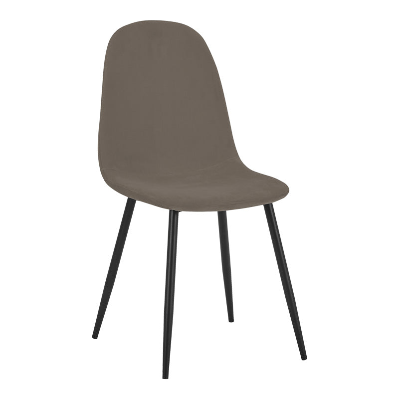 Модерен трпезариски лоунџ стол Dining Chair Wood обложен со софистицирано меко беж кадифе, поддржан со цврсти метални ногарки во мат црна боја