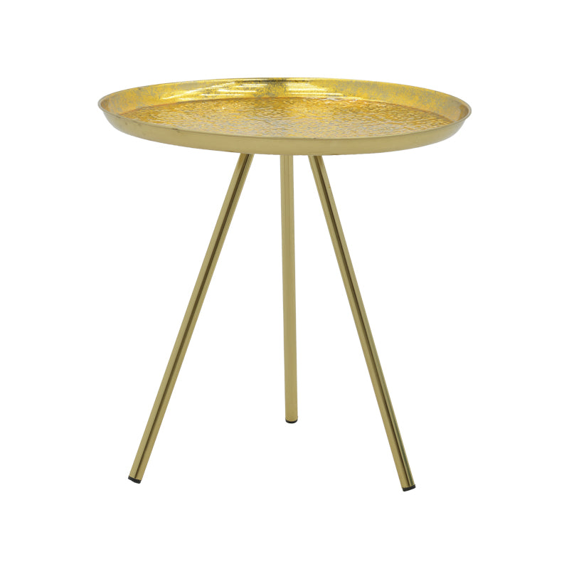 Модерна, естетска и уникатна тркалезна помошна масичка Side table Halic со луксузна златна метална структура и фино обработена софистицирана горна плоча