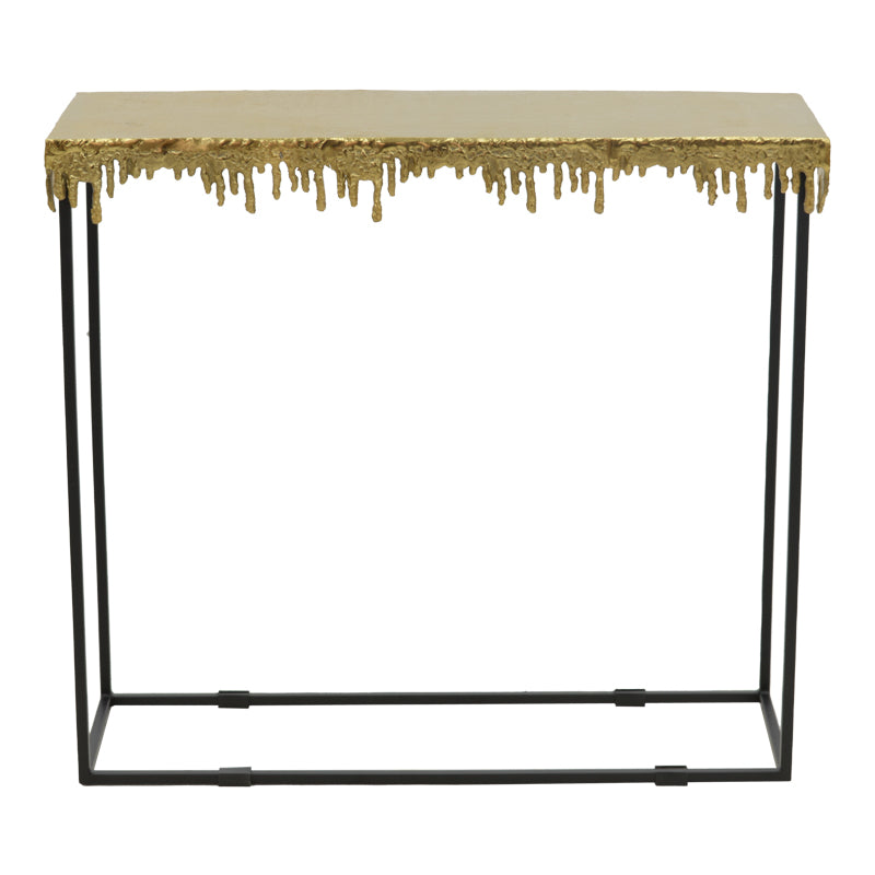 Модерна, естетска и уникатна тесна конзолна маса Console table Inlet со луксузна златна површина и стабилна црна метална конструкција