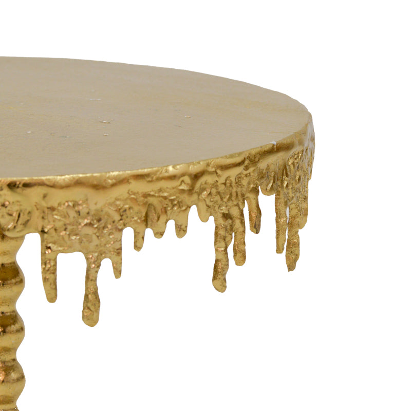 Модерна, естетска и уникатна тркалезна помошна масичка Side table Innsbruck со сјајна златна метална површина и уникатна текстура
