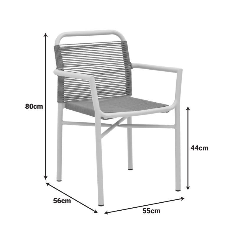 Премиум лоунџ фотелја Armchair Jarvis со stackable функција, изработена со цврста бела алуминиумска рамка и густо ткаено седиште од вистински природен ратан