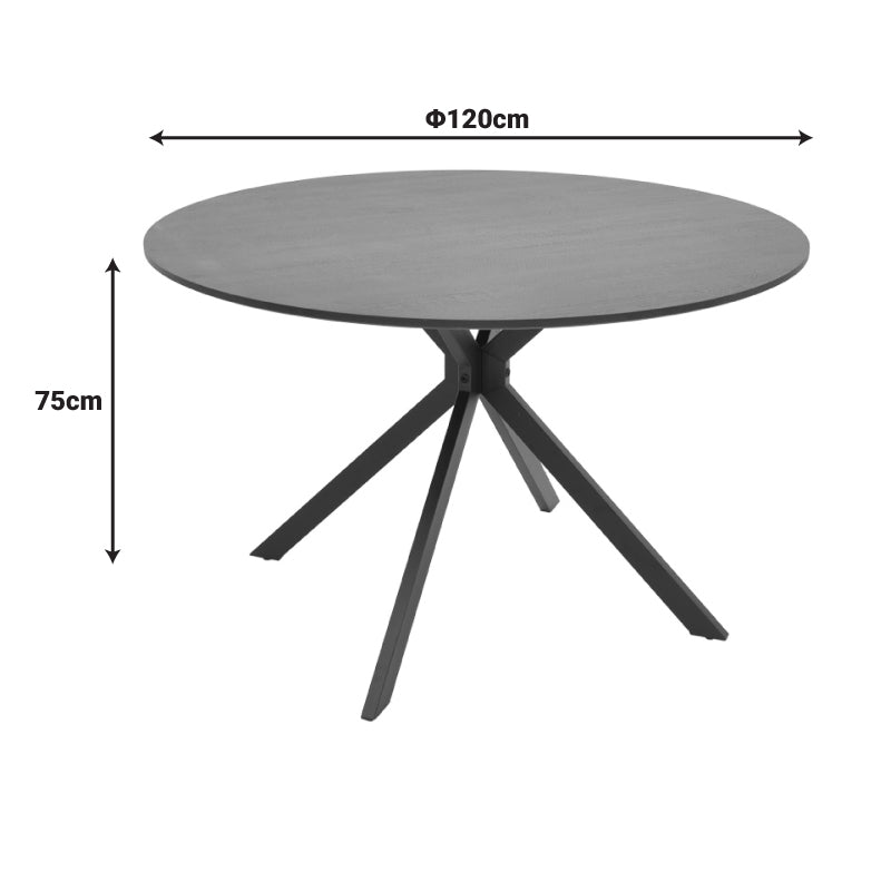 Ексклузивна тркалезна трпезариска маса Dining table Xanic со раскошна горна плоча во црн мермер декор и архитектонски засилени црни метални ногарки