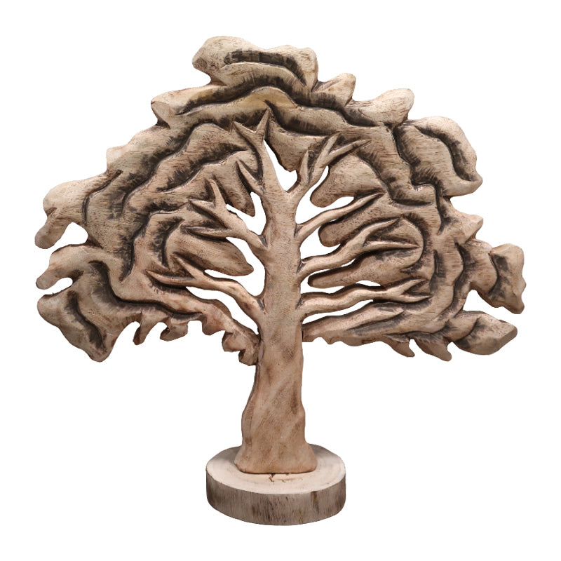 Модерна уметничка декорација за маса Finn во облик на дрво изработена од масивно природно мангово дрво на стабилна правоаголна основа