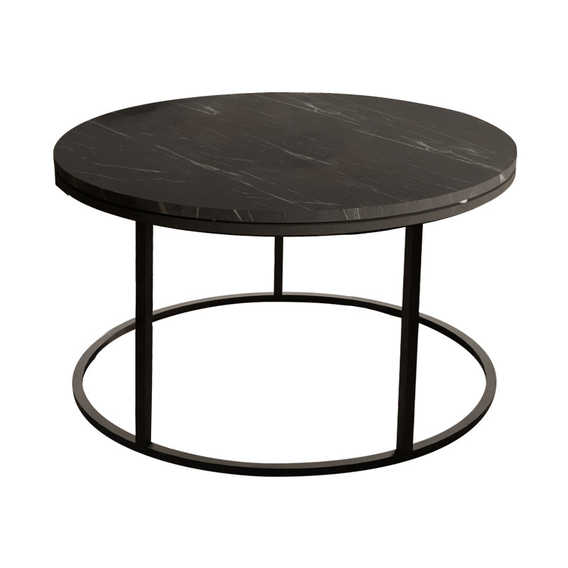 Модерна, естетска и уникатна тркалезна клуб маса Coffee table Larex со горна плоча во раскошен декор на црн мермер и стабилна црна метална база