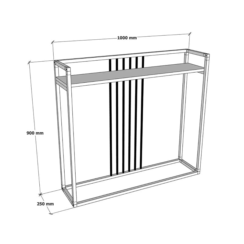 Модерна индустриска конзолна маса Console Table Wardic со горна плоча во текстура на природен даб и витка, цврста метална рамка во мат црна боја