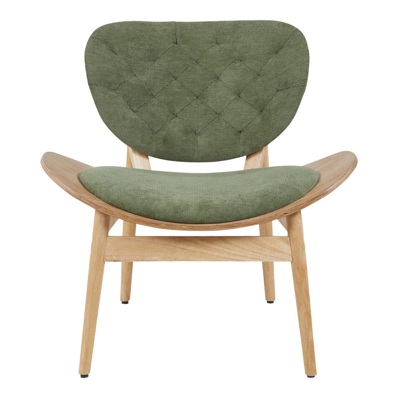 Модерна фотелја Archic со рамка од природно дрво и удобни маслинесто зелени перници