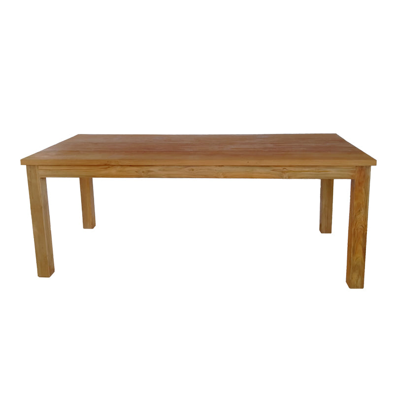 Модерен и луксузен трпезариски сет Dining table Xenoda од голема правоаголна маса со топол дрвен декор и шест тапацирани беж столови