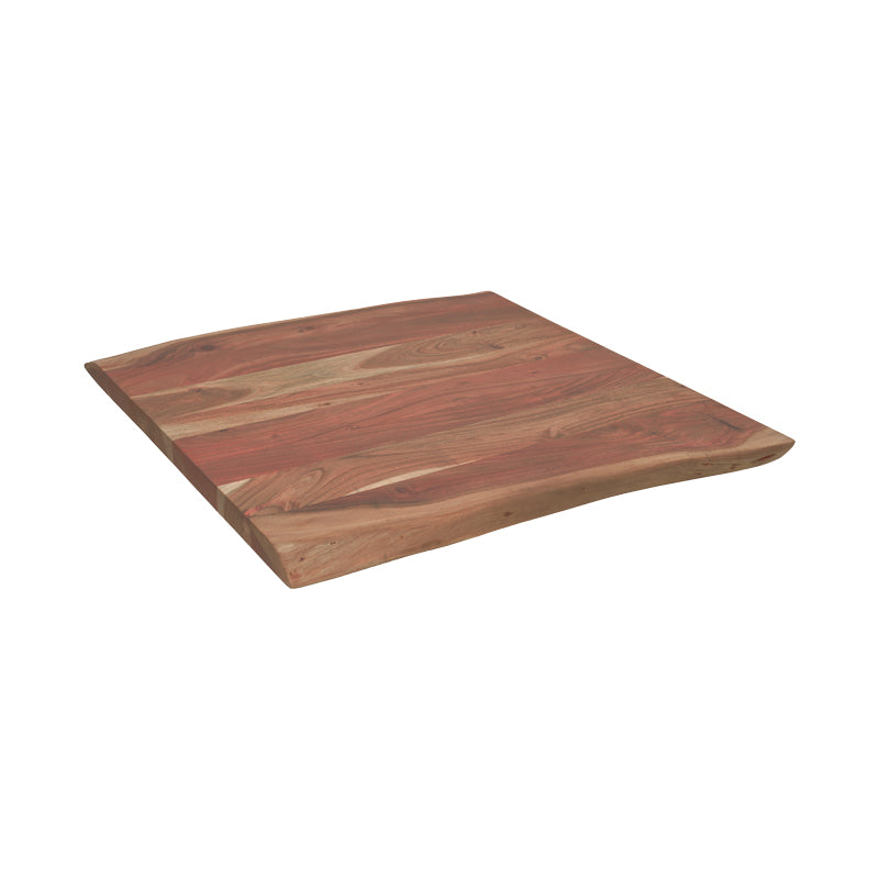 Модерна, естетска и уникатна квадратна плоча за бистро маса Table Top Selaor од цврсто масивно акациево дрво во богата орев нијанса со дебелина од 4 cm и природни дрвени рабови