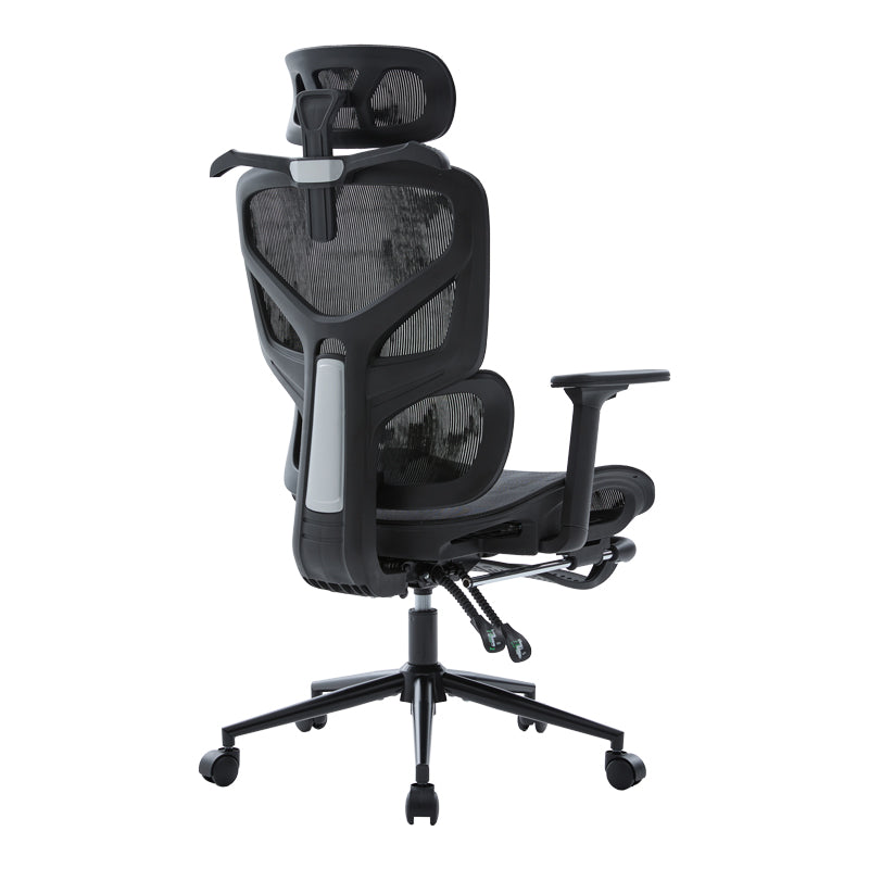 Модерна црна директорска канцелариска столица Executive Office Chair Umberet со висок анатомски наслон од дишлива мрежа, потпирачи за раце и стабилна база на тркалца
