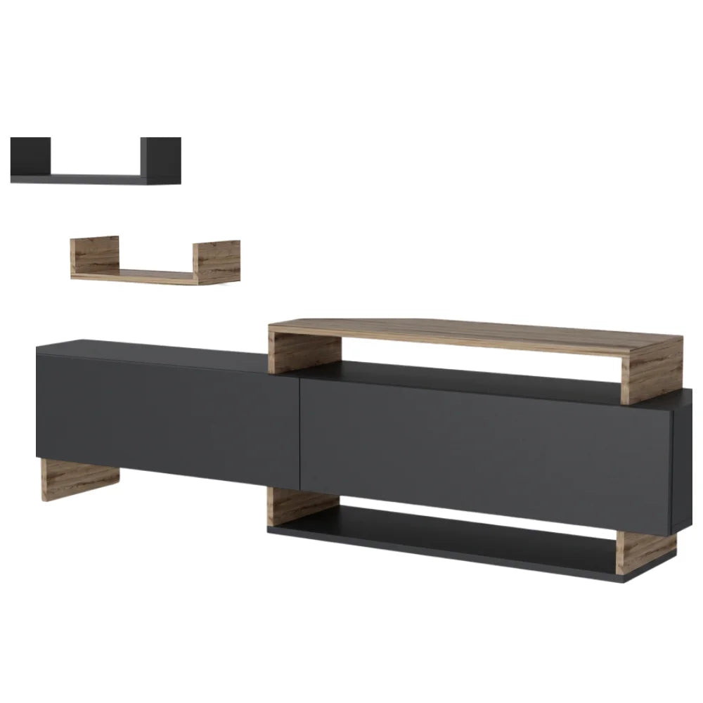 ТВ КОМОДА GENOVA – ЦРНО - СОНОМА (ГРАТИС 2 ПОЛИЦИ)